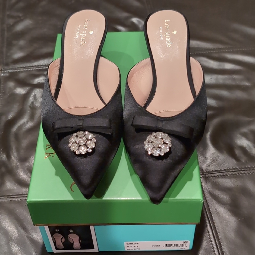 Kate Spade Black Mules with Crystal Accent